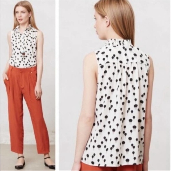 Anthropologie Tops - Maeve by Anthropologie.  Sleeveless blouse with ruffle neck and balloon pattern